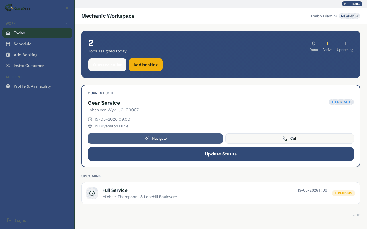 Job card workflow screenshot